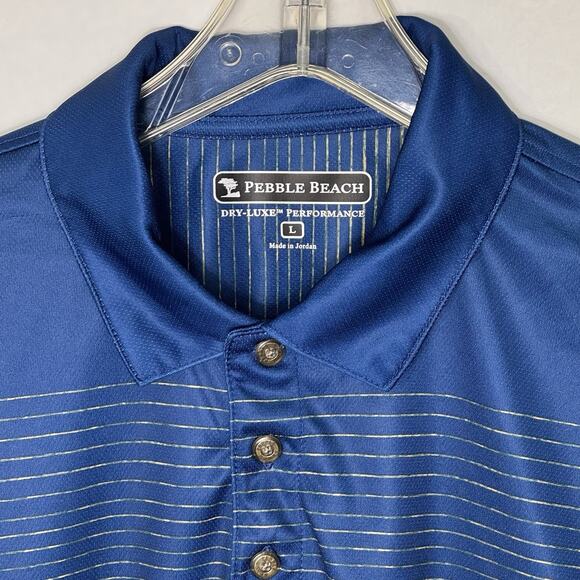 Pebble Beach Mens Large Dry-Luxe Performance Polo Shirt Blue Orange Ombre Stripe - Picture 4 of 10